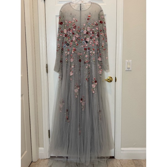 NWT Mac Duggal Embroidered Illusion High Neck Long Sleeve A Line Gown Size 14 - Picture 3 of 12